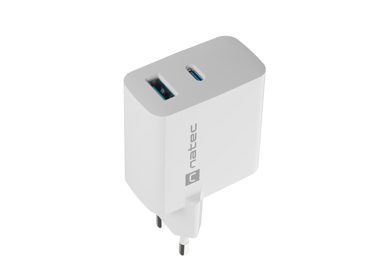 Univerzálna USB nabíjačka Natec RIBERA GaN 45W, 1X USB-A, 1X USB-C, biela 1