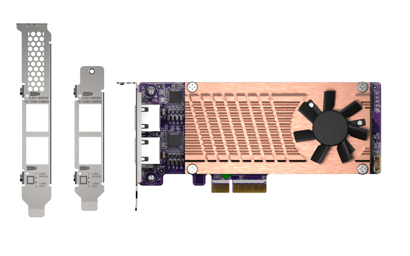QNAP QM2 series, 2 x PCIe 2280 M.2 SSD slots, PCIe Gen3 x 4, 2 x Intel I225LM 2.5GbE NBASE-T port