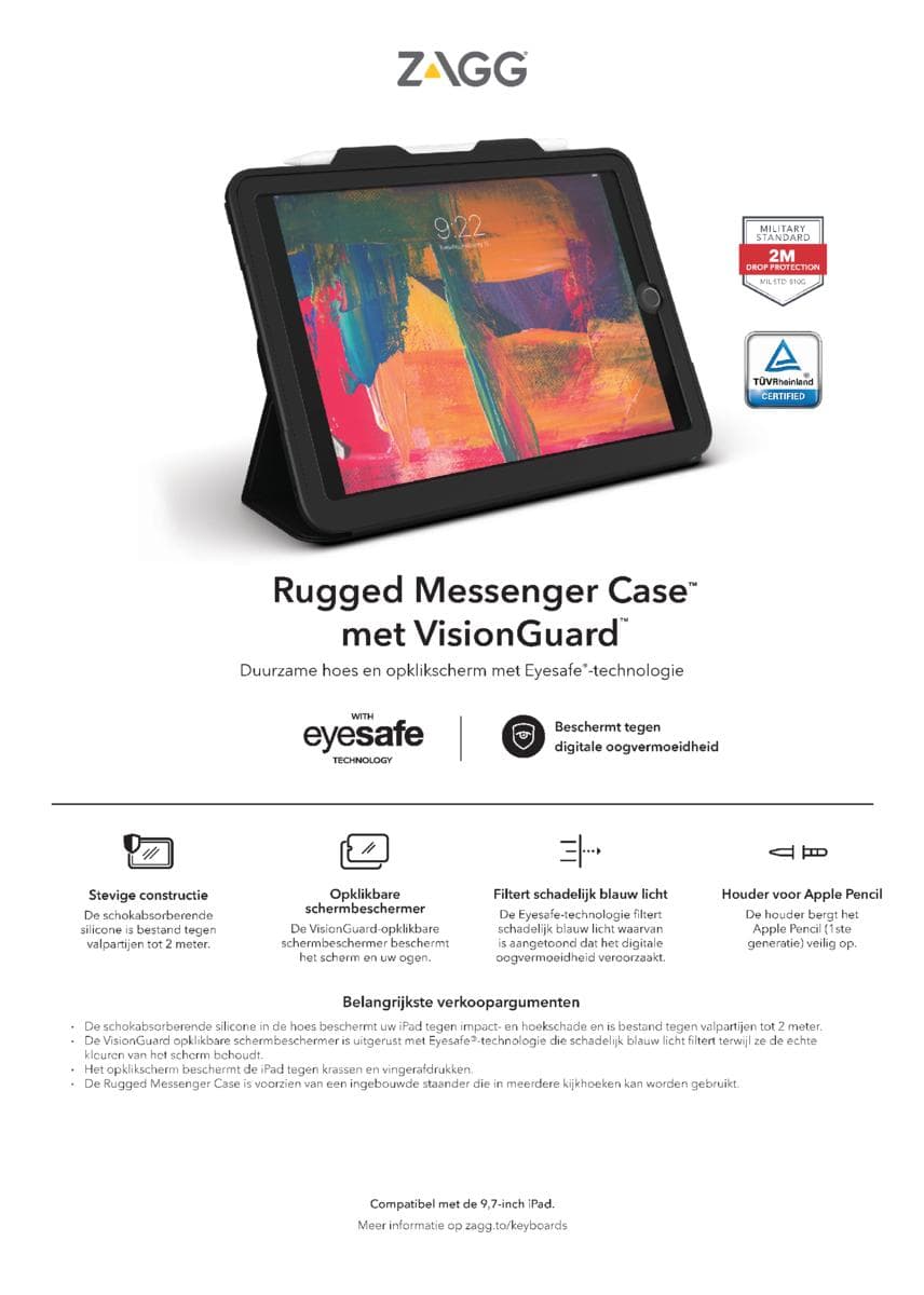 ZAGG klávesnica Rugged Messenger Kryt UK + VG IPad 9.7 1