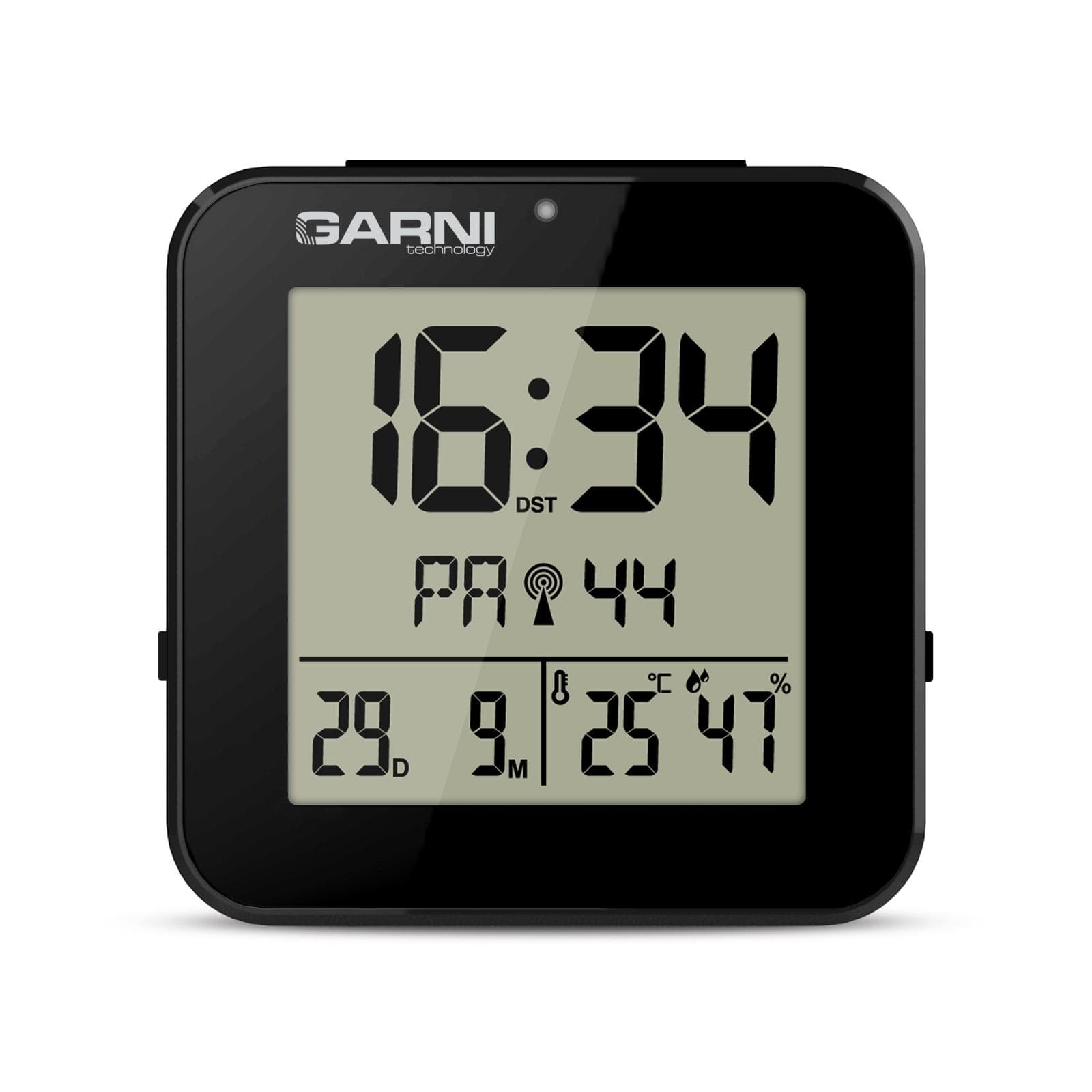 GARNI 138B - digitálny budík s teplomerom a vlhkomerom, čierna 1