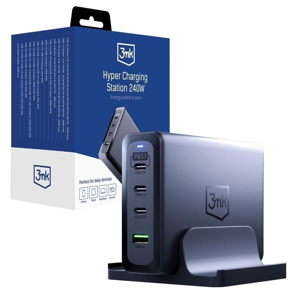 3mk nabíjacia stanica - Hyper Charging Station, 240 W, GaN, 3x USB-C + 1x USB-A 1