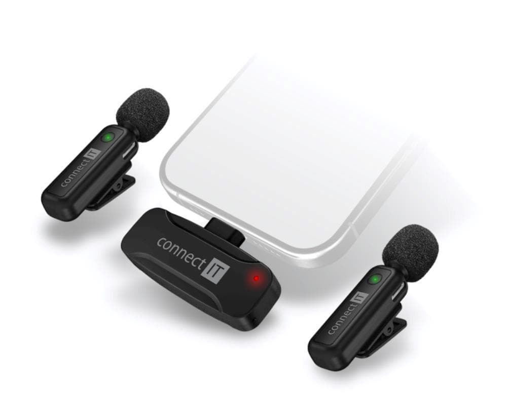 CONNECT IT Mikrofón ClipMic, 2x Bezdrôtový Lavalier mikrofón s prijímačom, USB-C konektor, čierna 1