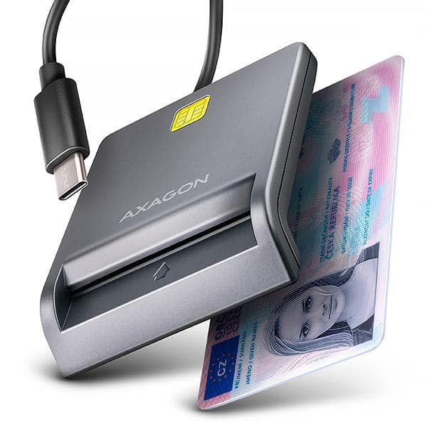 AXAGON CRE-SM3TC, USB-C FlatReader čítačka kontaktných kariet Smart card (eObčanka), kábel 1.2m 1