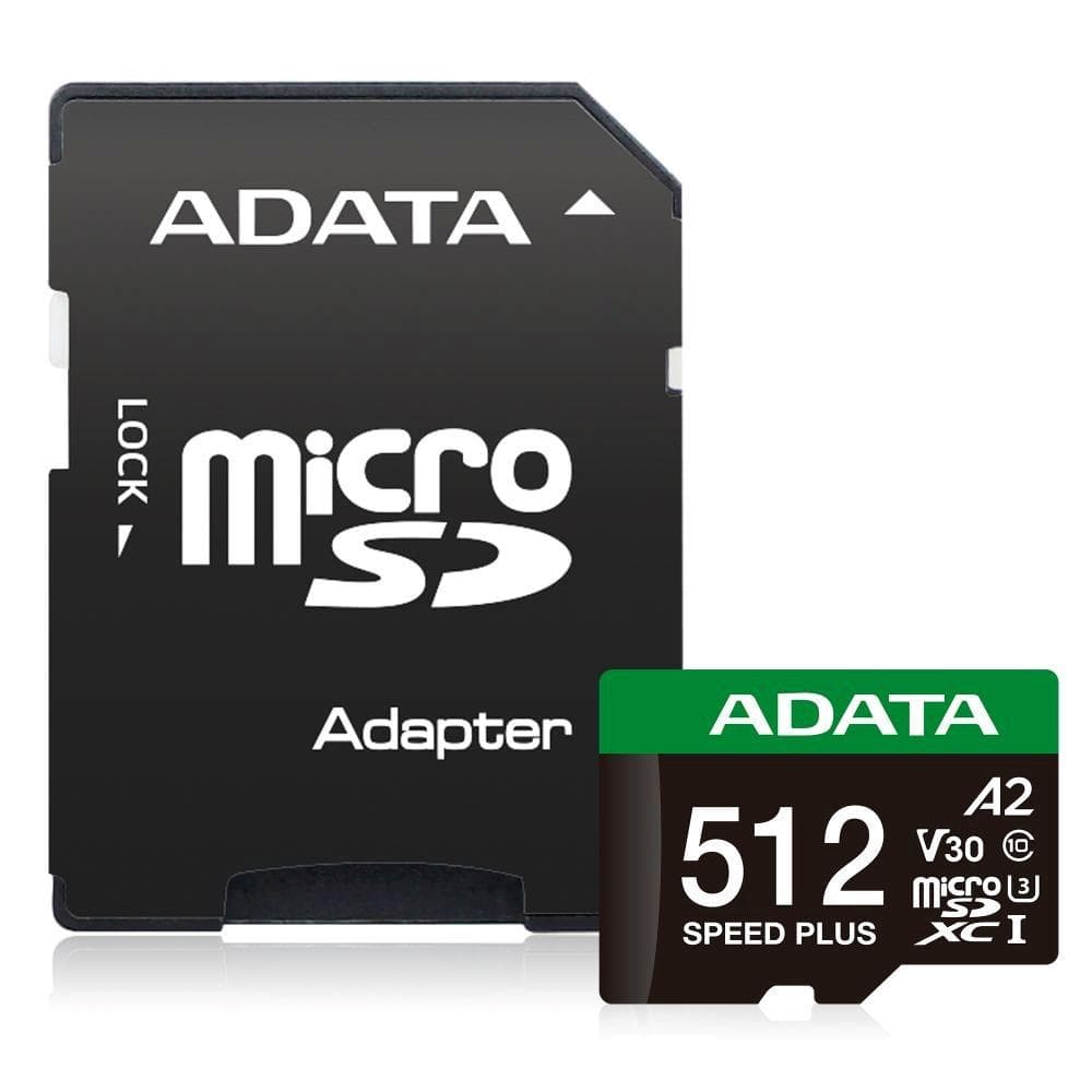 ADATA MicroSDXC karta 512 GB Speed Plus, U3, C10, A2, V30 (R: 180/W: 160 MB/s) + SD adaptér 1