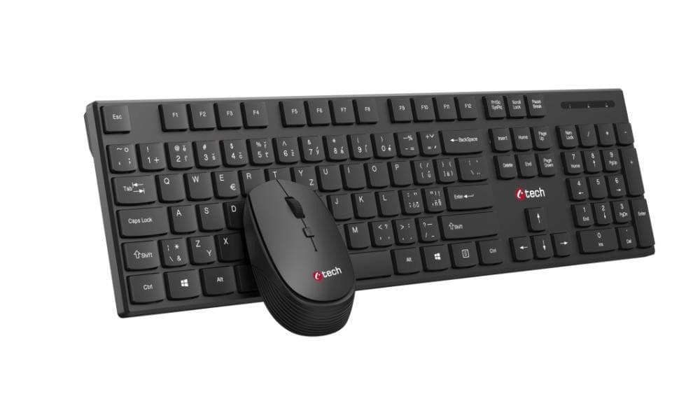 C-TECH klávesnica s myšou WLKMC-03, Bezdrôtový set 2.4GHz, CZ, Čierna