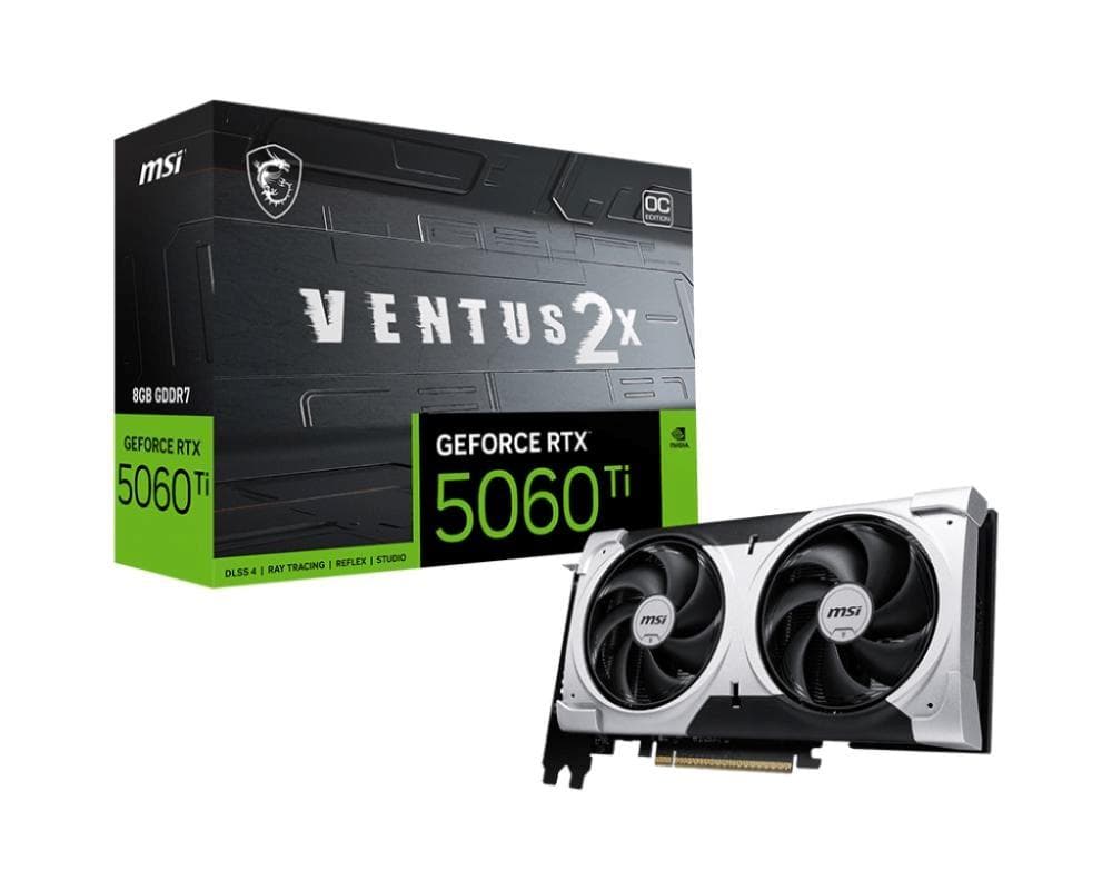 MSI VGA NVIDIA GeForce RTX 5060 Ti 8G VENTUS 2X OC PLUS, RTX 5060 Ti, 8GB GDDR7, 3xDP, 1xHDMI