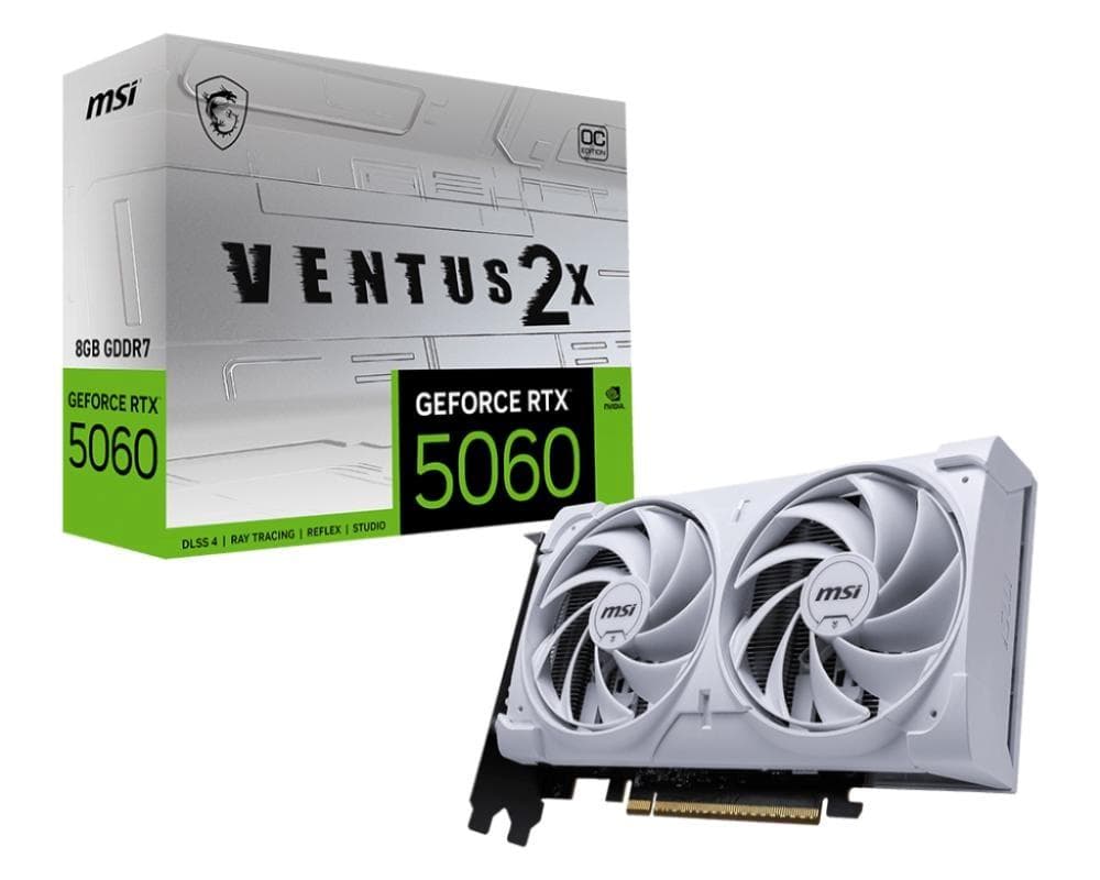 MSI VGA NVIDIA GeForce RTX 5060 8G VENTUS 2X OC WHITE, RTX 5060, 8GB GDDR7, 3xDP, 1xHDMI 1