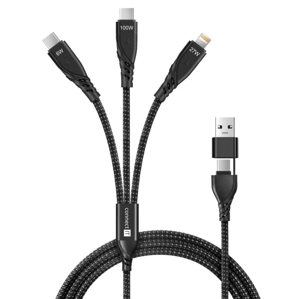 CONNECT IT Nabíjací kábel Wirez 6v1, USB-C/USB, Lightning + 2x USB-C, 1.25m, čierna 1
