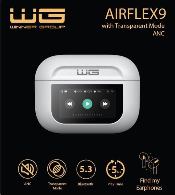 WG - Bluetooth slúchadlá WG AirFlex 9 s displejom, Avatar, ANC, biela