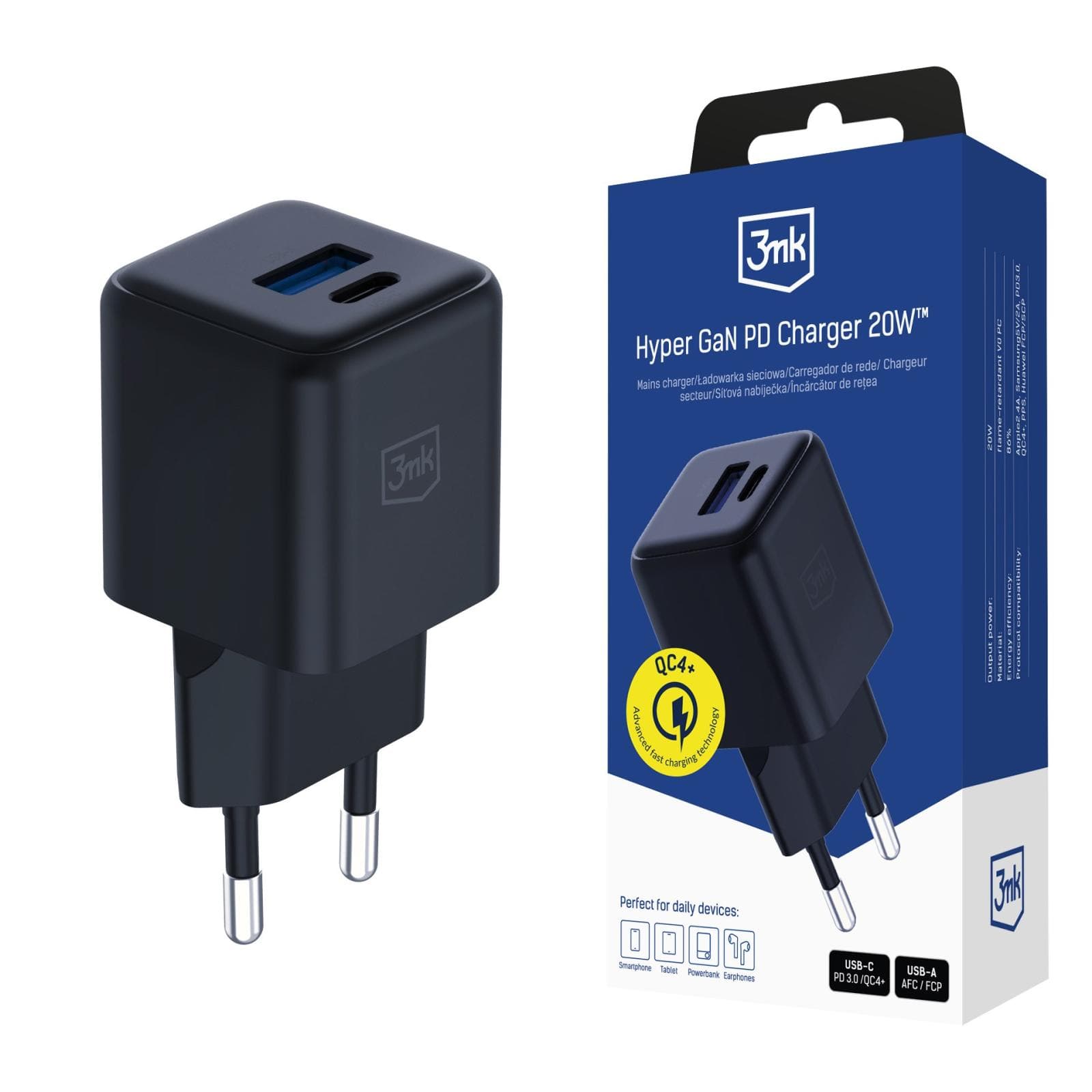 3mk sieťová nabíjačka Hyper GaN Charger 20W, čierna 1