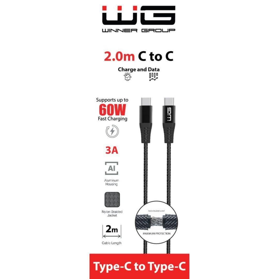 WG - Dátový kábel Type-C na Type-C, 2 metre, čierna 1