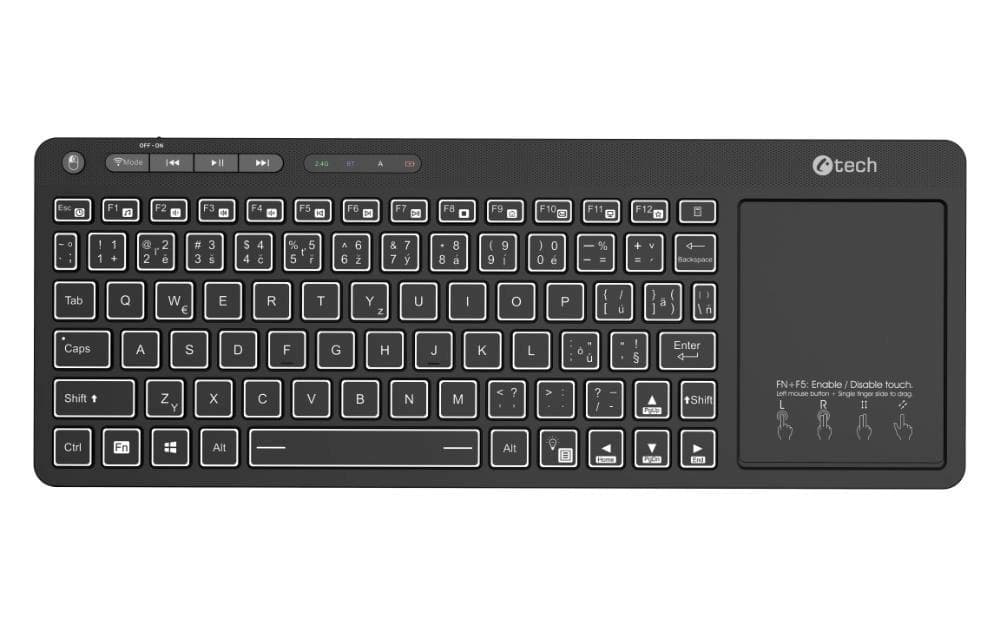 C-TECH Klávesnica WLTK-03, Bezdrôtová, Touchpad, čierna 1