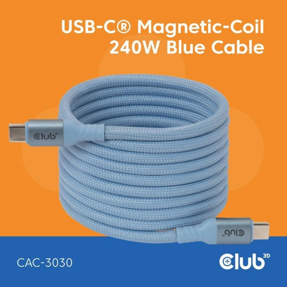 Club3D Kábel magnetický USB-C, 240W PD3.1, 480 Mbps, 2m, modrá 1