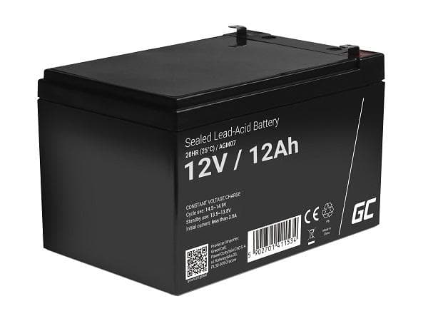 Green Cell AGM VRLA 12V 12Ah maintenance-free batérie pre alarmový systém, cash registr, hračky