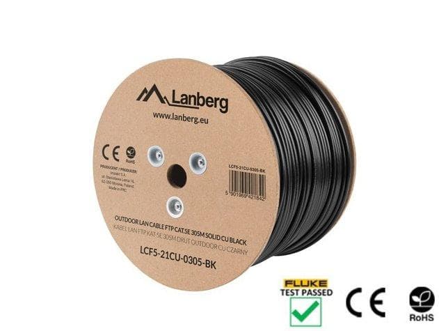 LANBERG LAN KÁBEL CAT.5E FTP 305M PEVNÝ VONKAJŠÍ CU ČIERNY FLUKE PREDANÉ 1