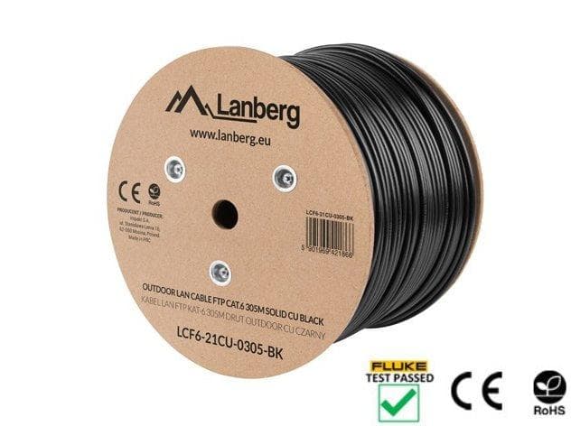 LANBERG LAN KÁBEL CAT.6 FTP 305M PEVNÝ VONKAJŠÍ CU ČIERNY FLUKE PREDANÉ 1