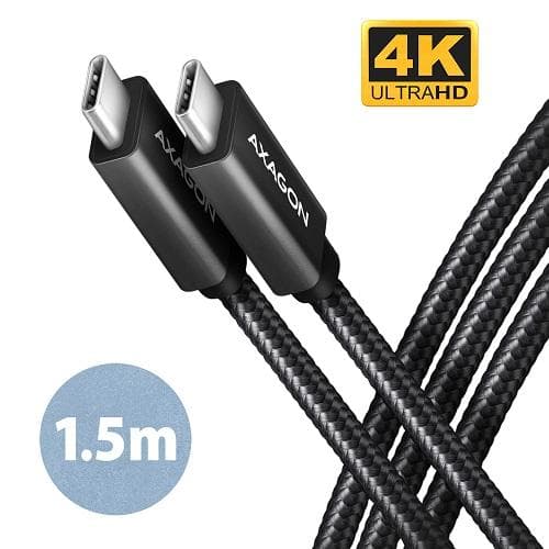 AXAGON BUCM32-CM05AB, SPEED+ kábel USB-C <-> USB-C, 0.5m, USB 20Gbps, PD 100W 5A, 4K HD, ALU, oplet, čierny 1