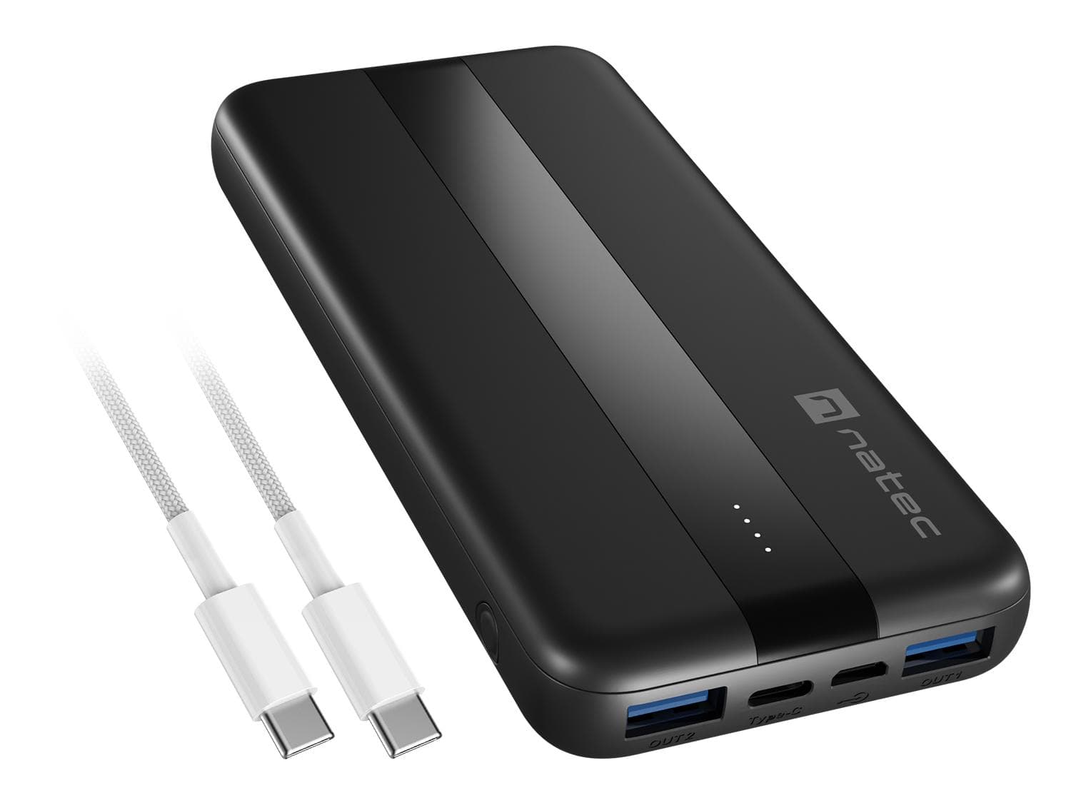 Power banka Natec TREVI SLIM Q V2 10000mAh, 2X USB-A 18W, 1X USB-C 20W, USB-C - USB0-C kábel, čierna 1