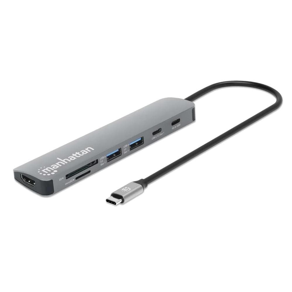MANHATTAN Dokovacia stanica USB-C 7v1, 1xHDMI, 2xUSB-C, 2xUSB, čítačka SD kariet, sivá 1