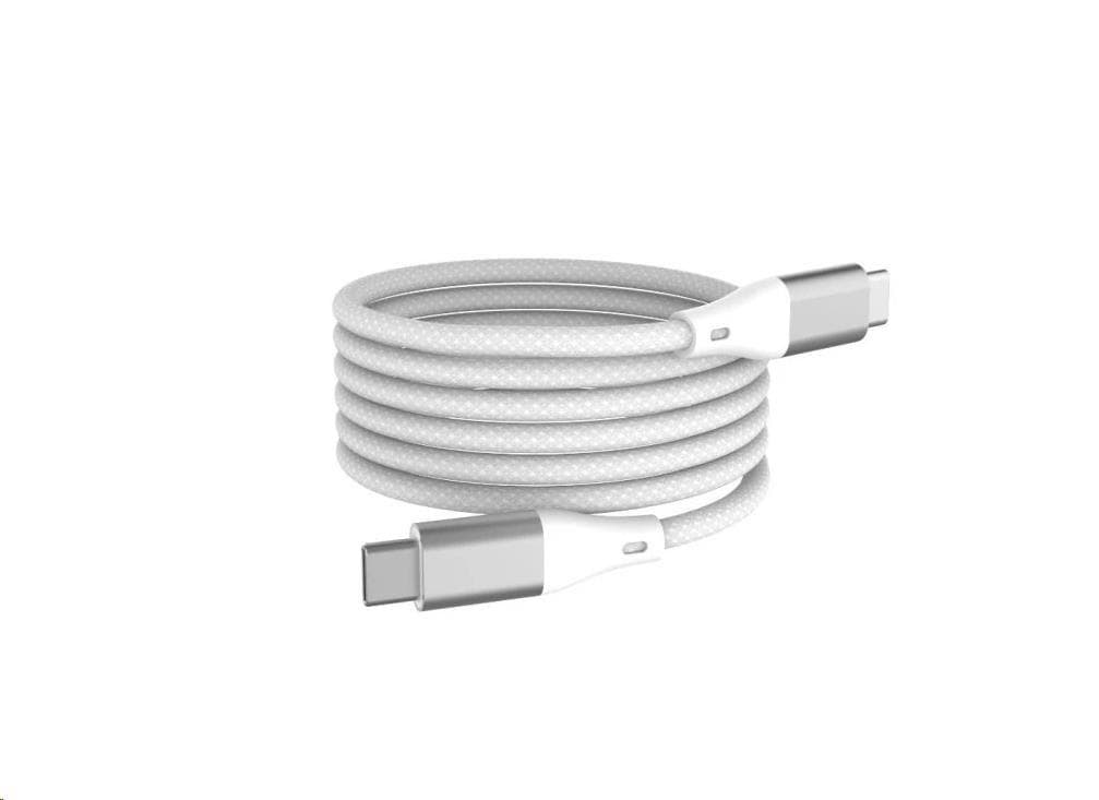 WG - Dátový kábel Type-C na Type-C, 1 meter, 3A, 60W, magnetický samonavíjací, biela