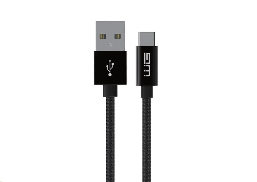 WG - Dátový kábel Type-C to USB-A / 3m / nylon braided / black 1
