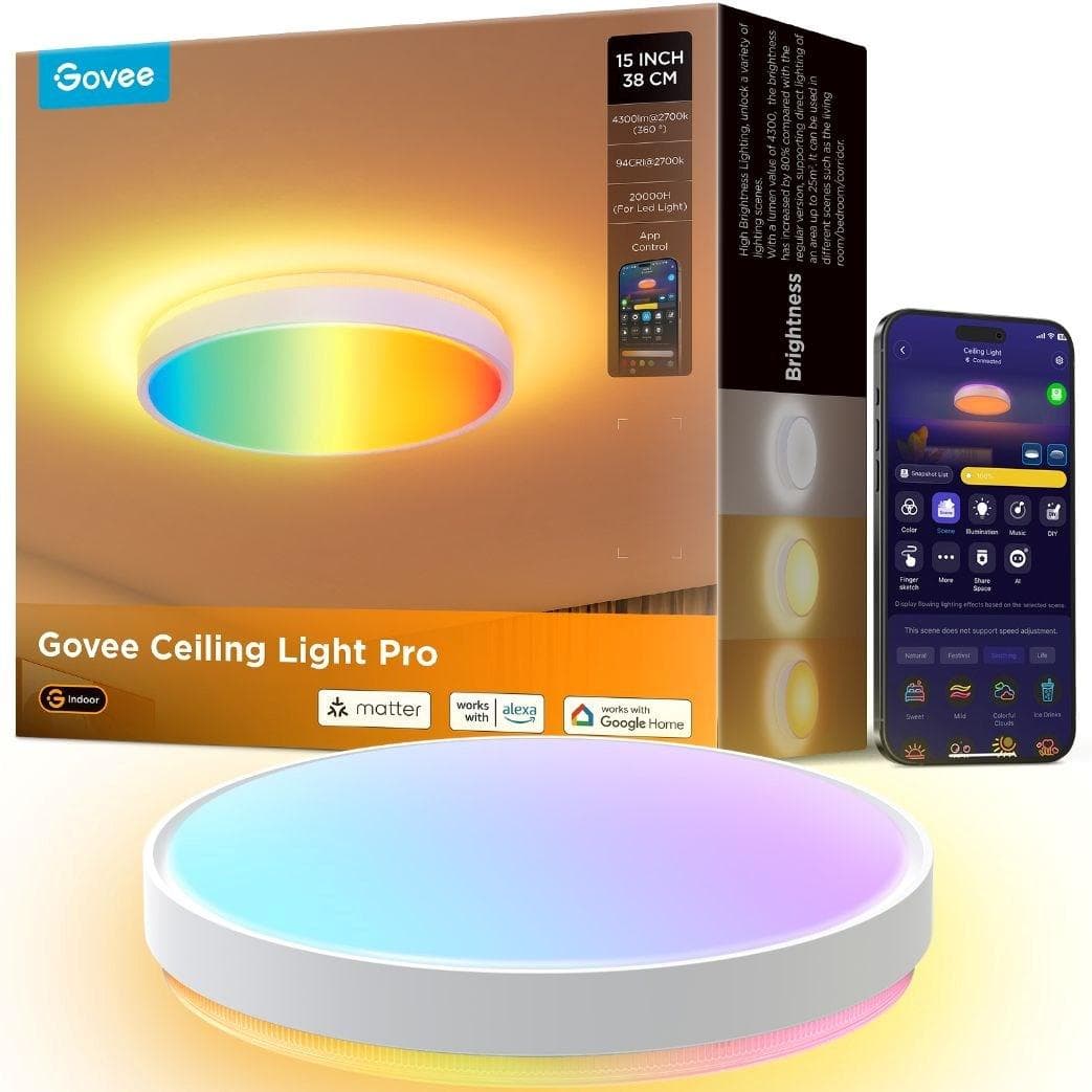 Govee RGBICWW Smart okrúhle stropné svetlo 4300lm 38cm Matter 1
