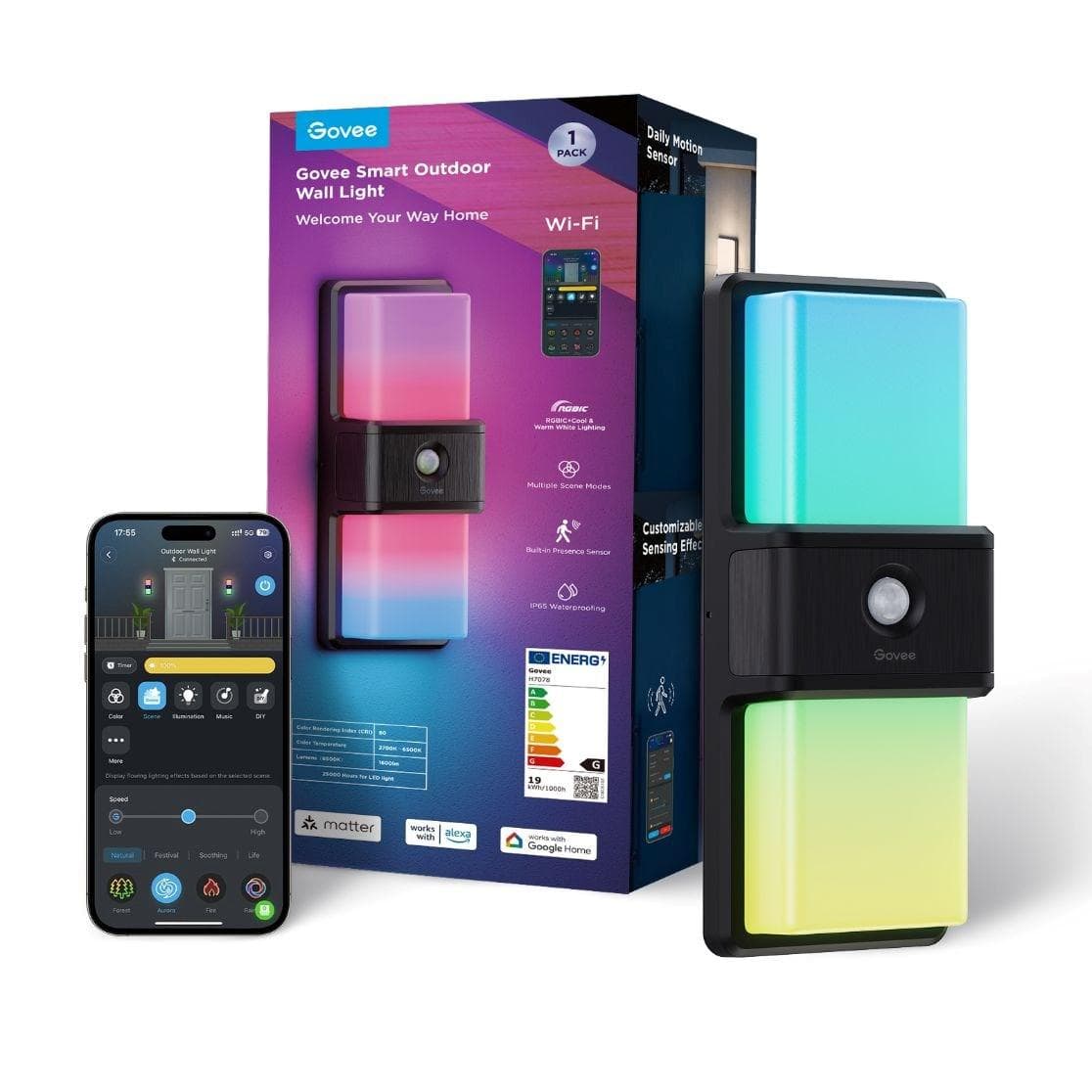 Govee RGBICWW Smart vonkajšie nástenné svetlo 1500lm Matter 1