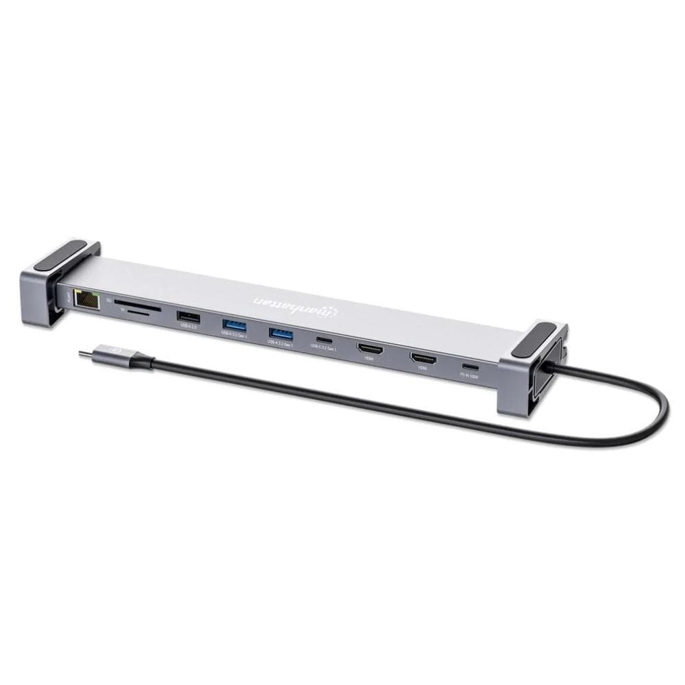 MANHATTAN Dokovacia stanica USB-C 10v1, 2xHDMI, 2xUSB-C, 3xUSB, 1xRJ45, čítačka SD kariet, sivá 1