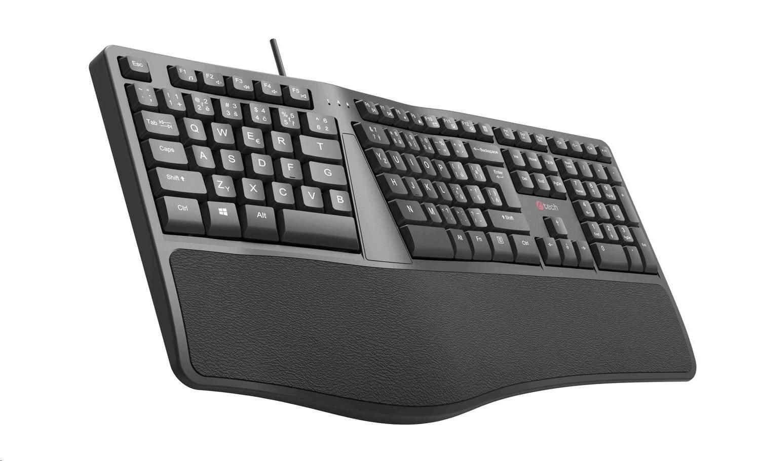 C-TECH Klávesnica KB-113E USB, ERGO, čierna, SK/SK 1