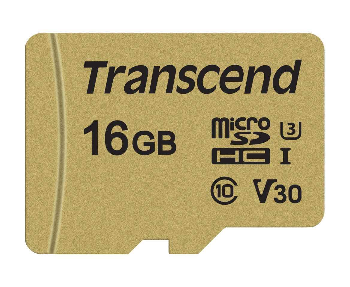 TRANSCEND MicroSDHC karta 16GB 500S, UHS-I U3 V30 + adaptér 1