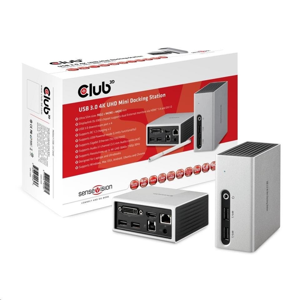 Club3D Dokovacia stanica USB-A 8v1, 1xHDMI, 1xDVI, 4xUSB, 1xRJ45, 1x3.5mm, šedá