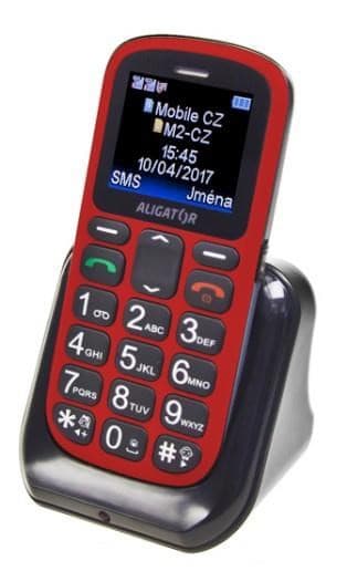 Aligator A321 Senior Dual SIM, červená-čierna + nabíjací stojan 1