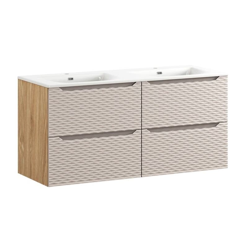 Závesná skrinka Ocean Sky so zápustným umývadlom 120 cm béžová/dub olejovaný