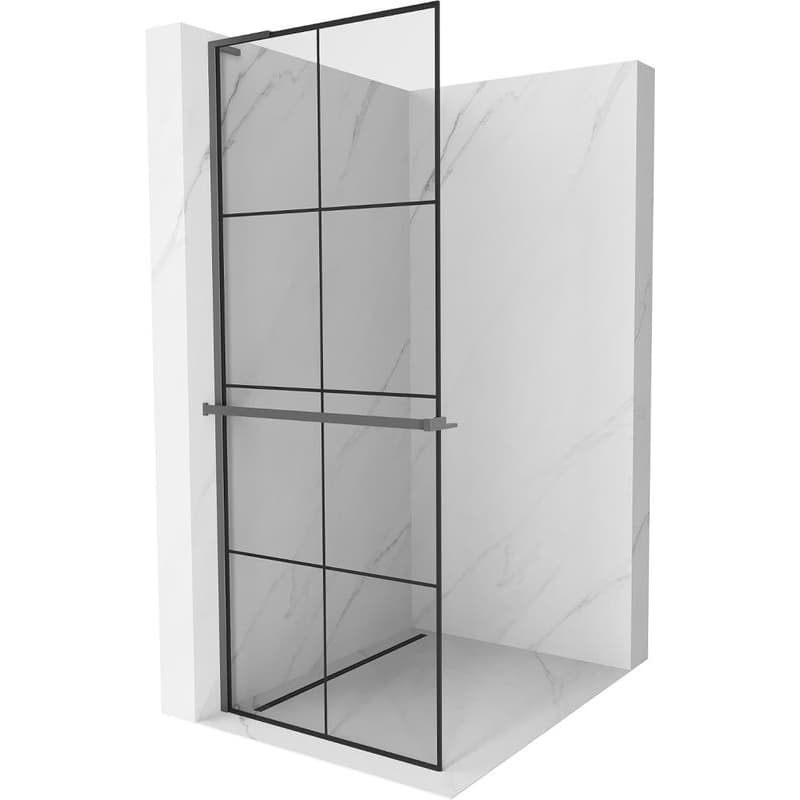MEXEN/S - Kioto+ L Sprchová zástena WALK-IN s poličkou a držiakom uterákov 80 x 200, čierny vzor, grafit metal 800-080-123-95-77