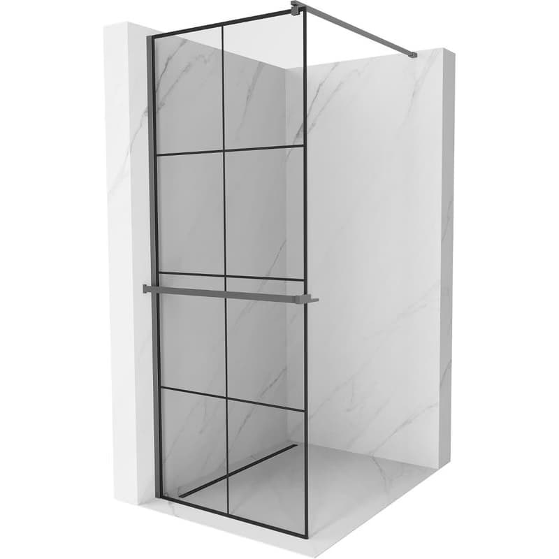 MEXEN/S - Kioto+ Sprchová zástena WALK-IN s poličkou a držiakom uterákov 70 x 200, čierny vzor, grafit metal 800-070-121-95-77