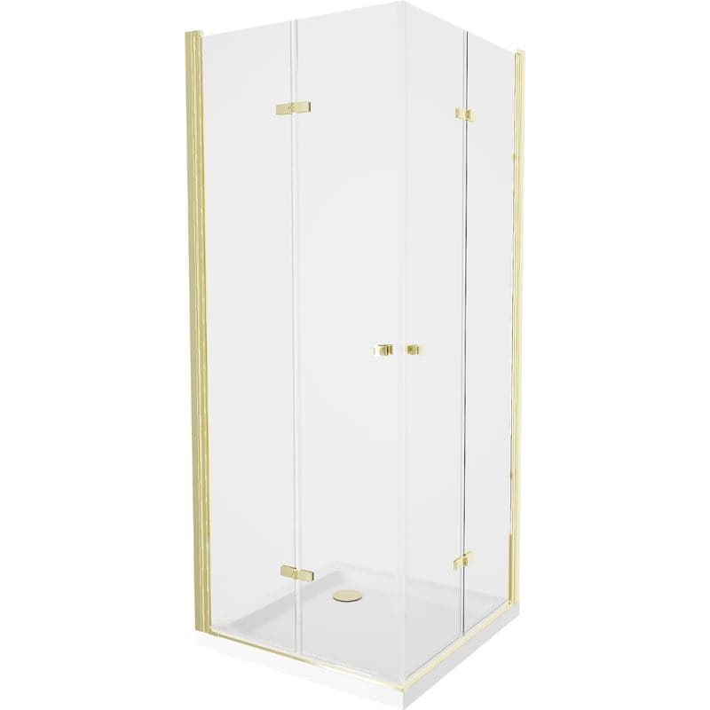 MEXEN/S - Lima Duo sprchovací kút 80x80, transparent, zlatá + vanička so sifónom 856-080-080-50-02-4010G