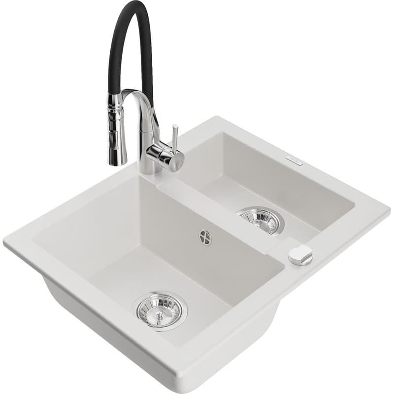 MEXEN/S MEXEN/S - Carlos granitový drez 1.5 vrátane batérie Aster, biela 6518-20-73450-07