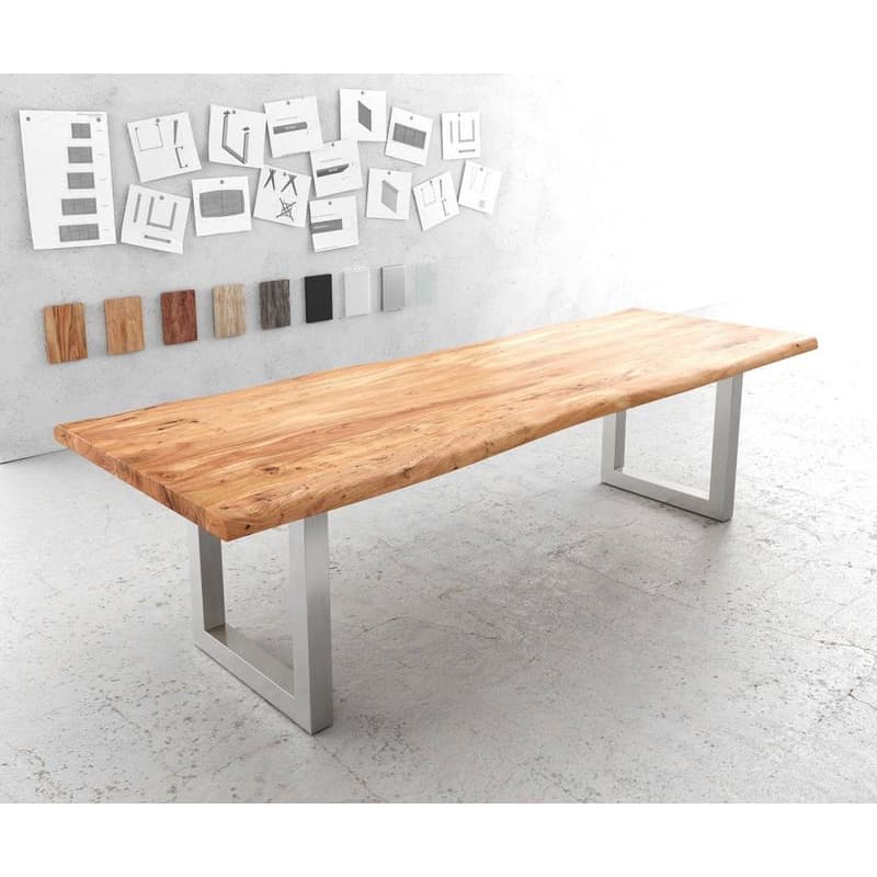 Jedálenský stôl Edge 280x100 cm XL akácia prírodná nerezová oceľ