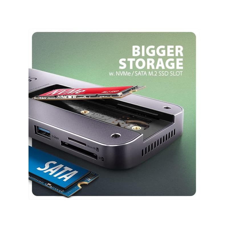 AXAGON HMC-12GM2, USB 10Gbps húb, 3x USB-A, USB-C, HDMI, DP, RJ-45 GLAN, M.2, SD/mSD, audio, PD 100W, kábel USB-C 50cm 4