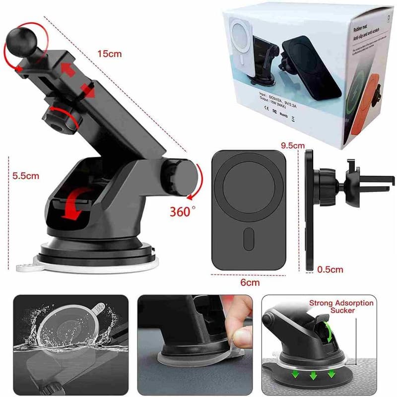 1stCOOL bezdrôtová QI nabíjačka 15W, magnetická, do auta, MagSafe kompatibilná, čierna 3