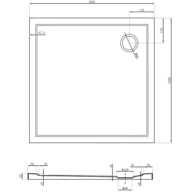 MEXEN - Flow Sprchová vanička štvorcová slim 120 x 120, čierna mat 46S701212 6