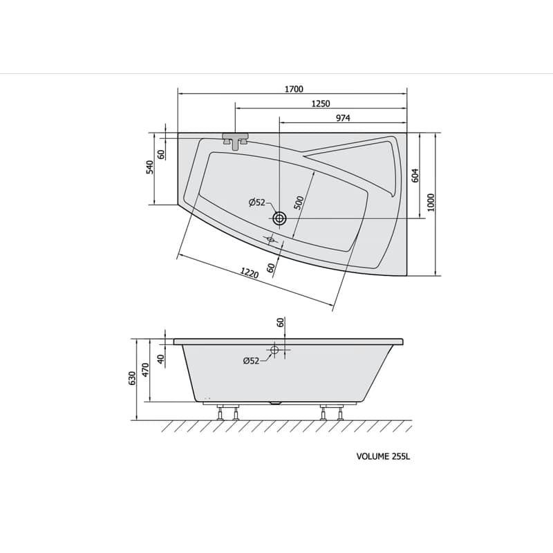 POLYSAN - EVIA R asymetrická vaňa 170x100x47cm, biela 22611 6
