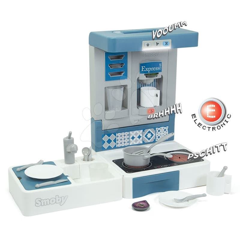 Kuchynka na cesty Cook&Go Blue Smoby skladacia elektronická so zvukom a svetlom a 17 doplnkov