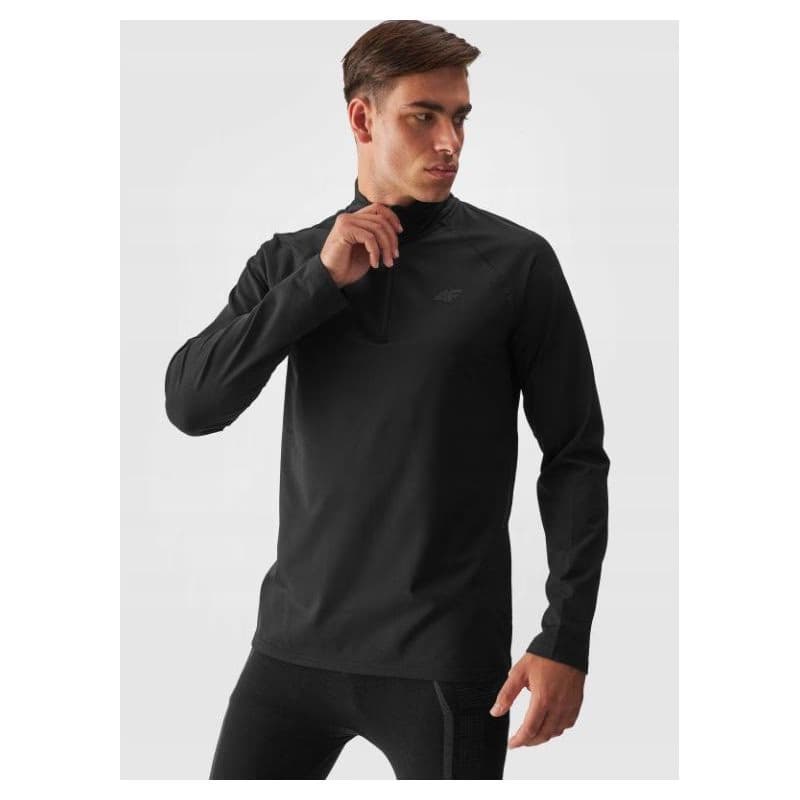 Pánska zateplená lyžiarska mikina s 1 2 zipsom 4F BRUSHED UNDERWEAR-WAW24UBRUM076-20S-DEEP BLACK 3