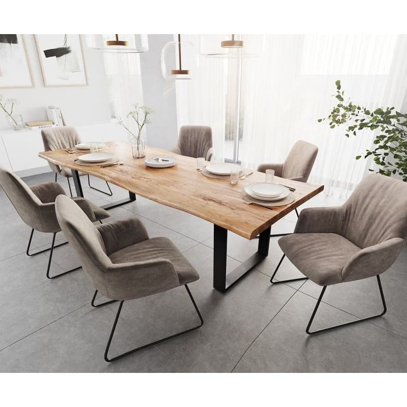 Jedálenský stôl Edge 280x100 XL akácia prírodná čierna tenká podstava 6