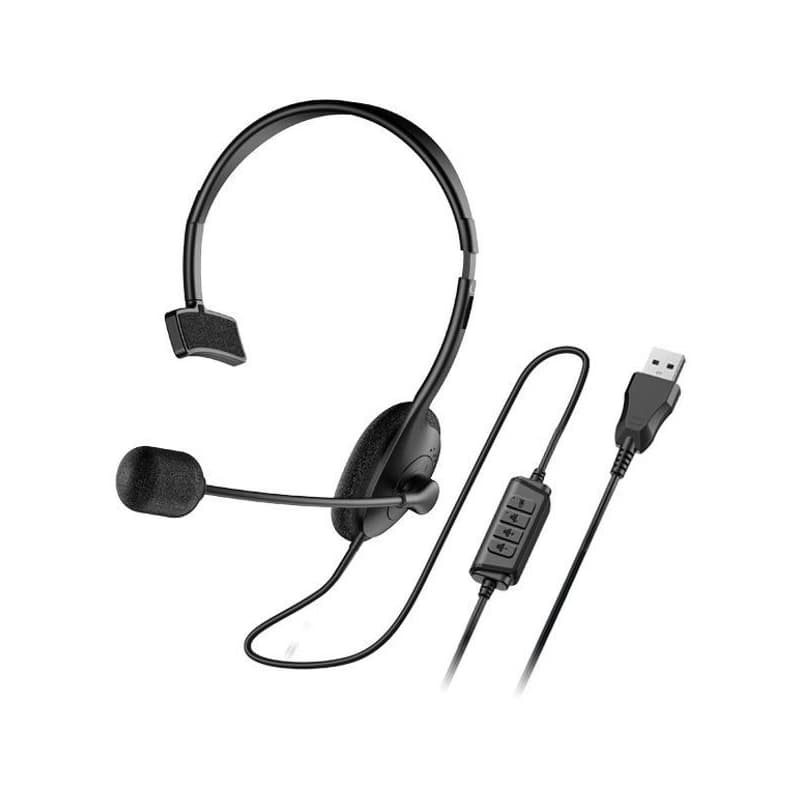 Genius HS-100U Headset, náhlavný, na jedno ucho, drôtový, s mikrofónom, ovládanie hlasitosti, USB, čierny