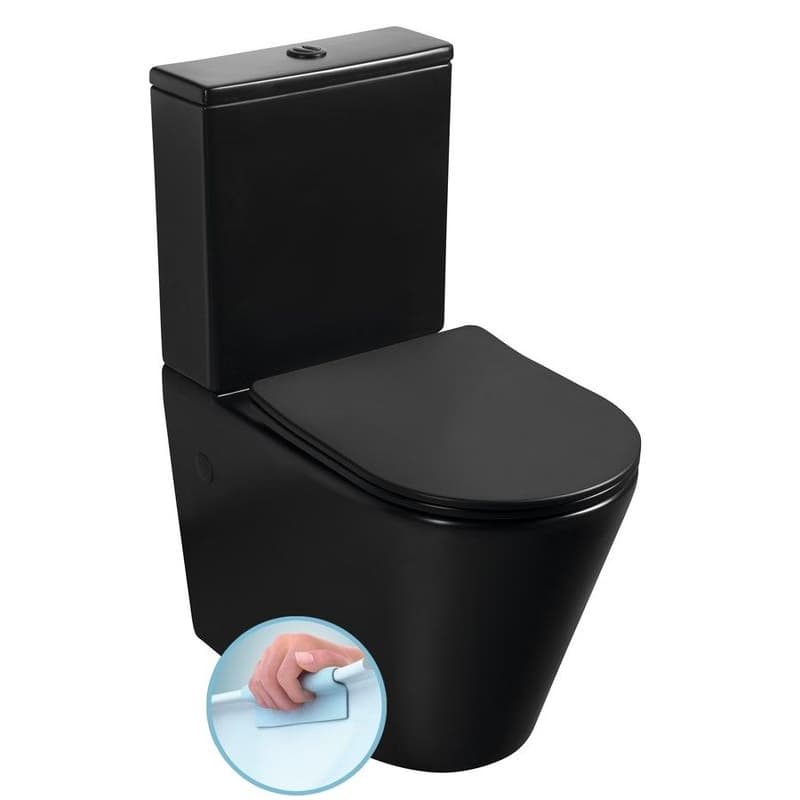 SAPHO - PACO RIMLESS WC kombi, spodný/zadný odpad, čierna mat PC1012WRB