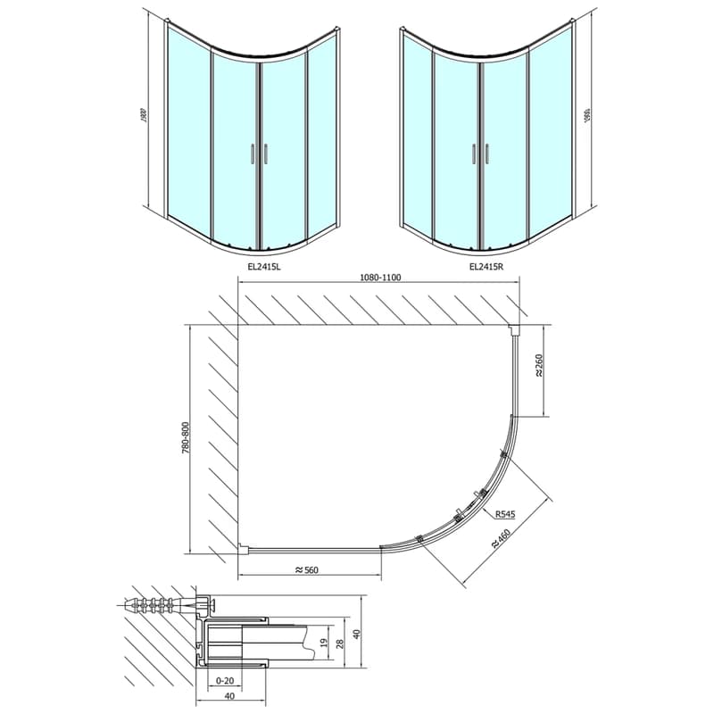 POLYSAN - EASY štvrťkruhová sprchová zástena 1100x800, L/R, číre sklo EL2415 2