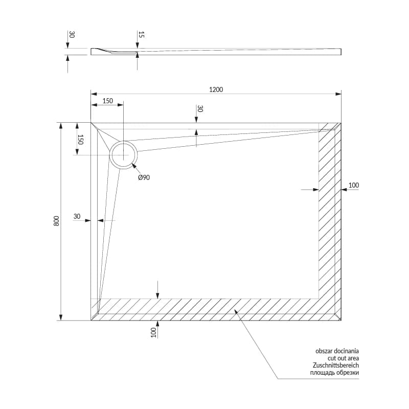 OMNIRES - STONE obdĺžniková sprchová vanička s kamennou štruktúrou, 80 x 120 cm čierna mat /BLM/ STONE80/120BL 6