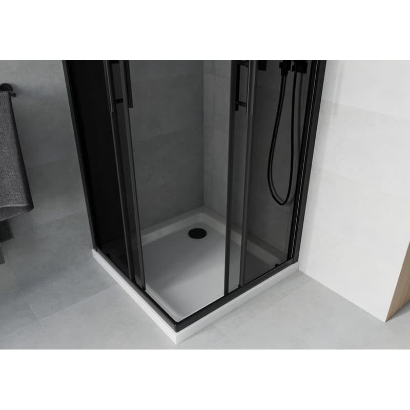 MEXEN/S - Rio sprchovací kút štvorec 80x80, grafit, čierna + biela vanička so sifónom 860-080-080-70-40-4010B 4